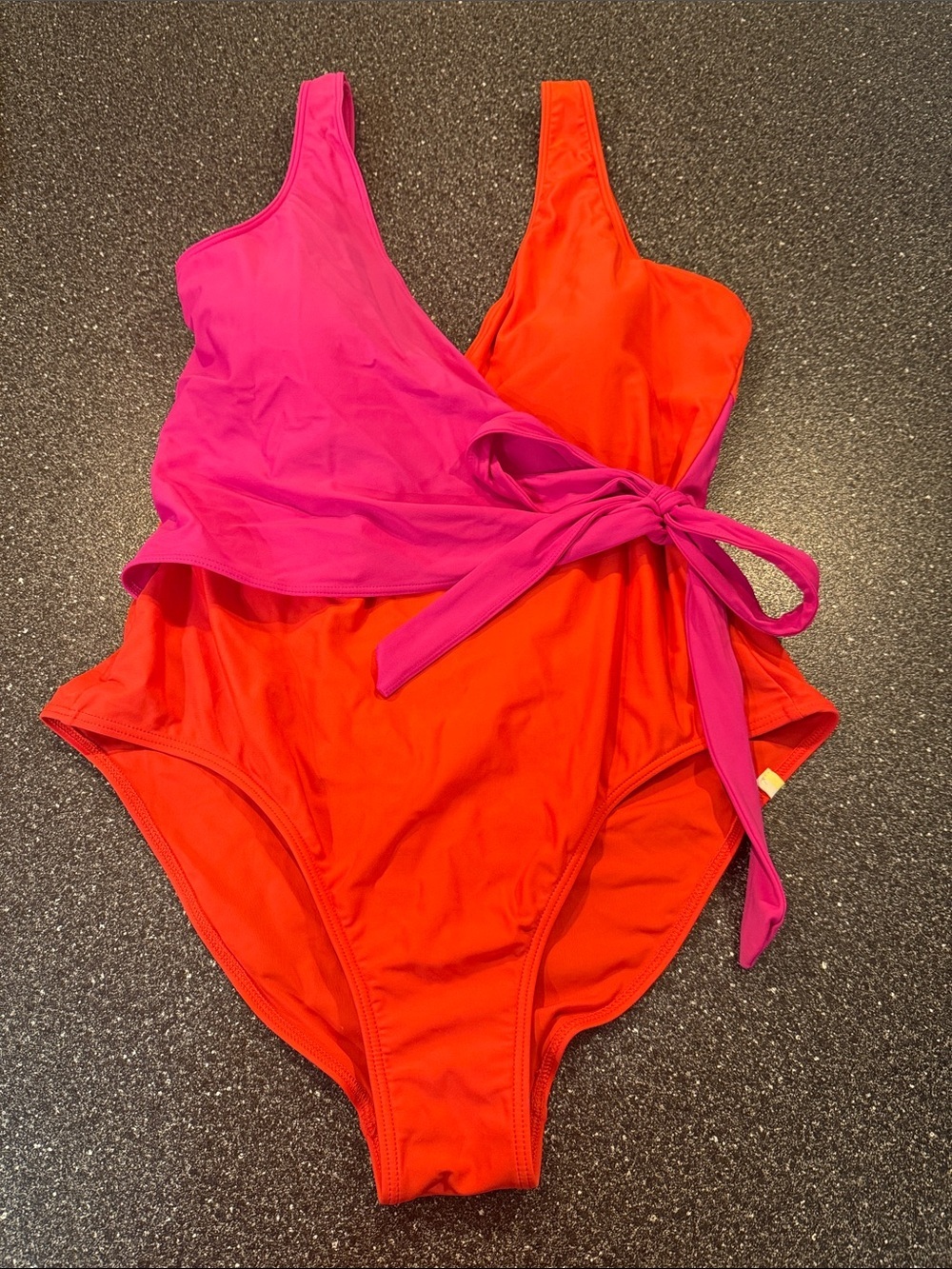 summersalt the Perfect Wrap Pink & Orange Tie-Waist One Piece Swimsuit - size 12